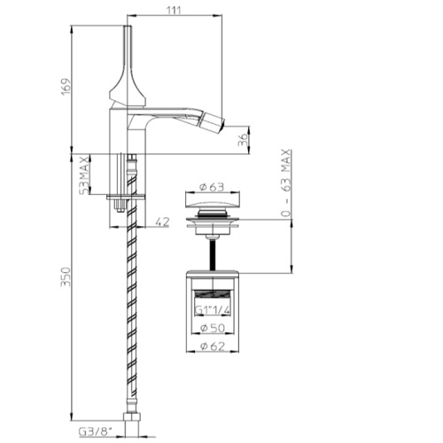 картинка BOSSINI APICE Смеситель для биде на 1 отверстие, однорычажный, с донным клапаном, цвет черный матовый от магазина Сантехстрой