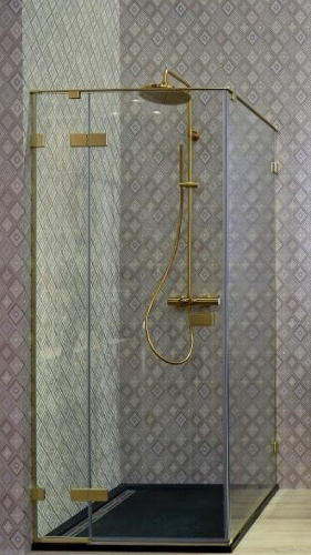 картинка Душевой уголок Cezares Bellagio 140x100 BELLAGIO-AH-1-140/100-C-BORO профиль Золото брашированное стекло прозрачное от магазина Сантехстрой