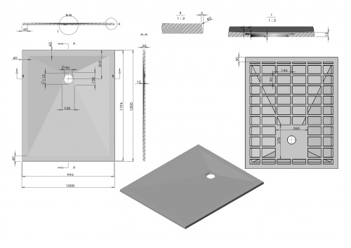 картинка Поддон для душа из искусственного камня VST-4SR1012A,1200*1000*25, антрацит от магазина Сантехстрой
