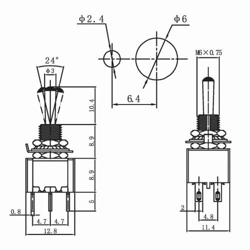 картинка Тумблер 250V 3А (6c) ON-ON двухполюсный Micro (MTS-202) REXANT от магазина Сантехстрой