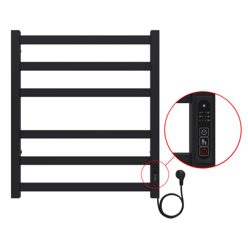 картинка Полотенцесушитель электрический AZARIO PALERMO 500/600 квадрат, 6 секций, диммер справа, черный (AZ83856B) от магазина Сантехстрой