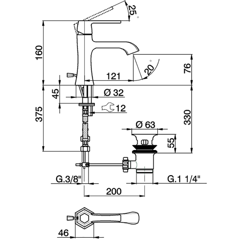 картинка CISAL Cherie Смеситель однорычажный для раковины на 1 отверстие с донным клапаном, цвет хром/черный матовый от магазина Сантехстрой
