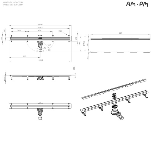 картинка W01SC-S11-100-05SB MasterFlow Трап для душа линейный универс затвор Slim line 100см цвет сталь мат от магазина Сантехстрой
