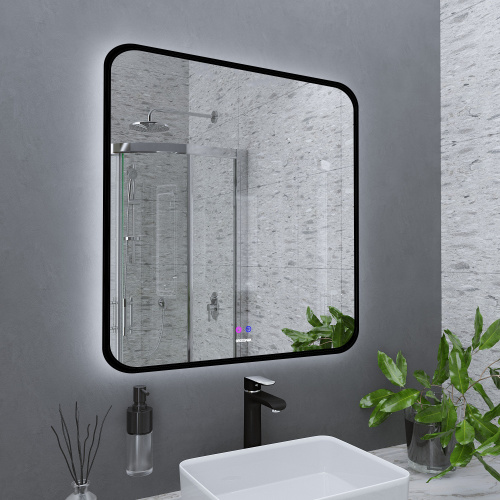 картинка Зеркало ELEGANS-норма BLACK (800*800*45) LED с сенсорным выключателем и подогревом от магазина Сантехстрой