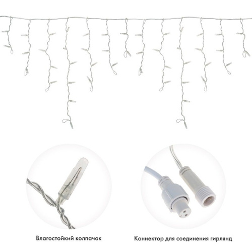 картинка Гирлянда Айсикл (бахрома) светодиодный,  2,4 х 0,6 м,  прозрачный провод,  230 В,  диоды белые,  88 LED NEON-NIGHT от магазина Сантехстрой