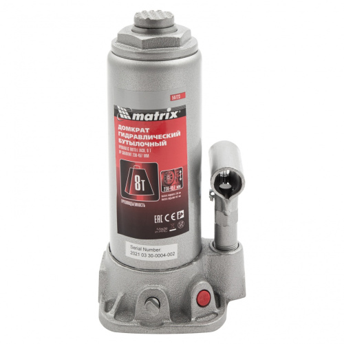 картинка Домкрат гидравлический бутылочный, 8 т, высота подъема 230-457 мм Matrix от магазина Сантехстрой