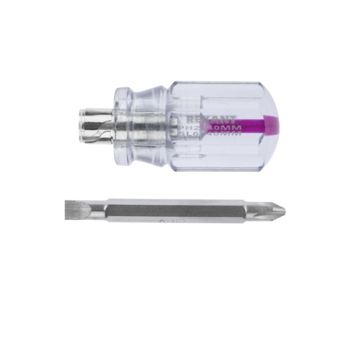 картинка Отвертка комбинированная,  прозрачная рукоятка,  двухсторонний стержень 40мм (крестовая PH2, шлицевая SL6) REXANT от магазина Сантехстрой