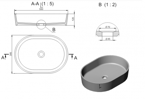 картинка Раковина ARIEL 55x40 Soft Rock от магазина Сантехстрой