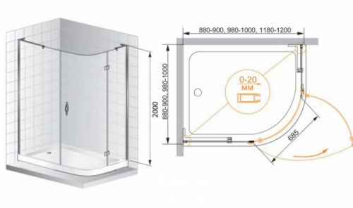 картинка Душевой уголок Cezares BERGAMO-W-RH-1-120/100-ARCO-C-Cr-R-IV IV профиль Хром стекло прозрачное от магазина Сантехстрой