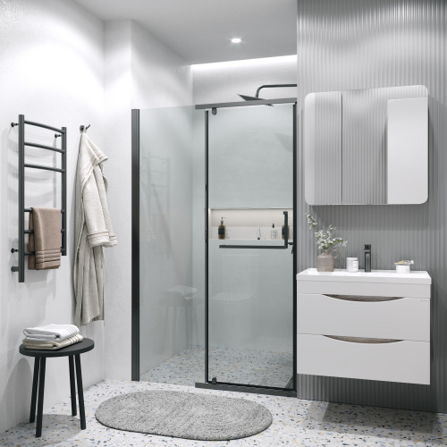 картинка Дверь в нишу 100.K33.03.100.21.00 Pragma (100*195) черный матовый, стекло прозрачное, 1 место от магазина Сантехстрой