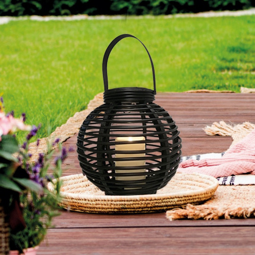 картинка Декоративный фонарь на солнечной батарее 20х20х22 см,  черный плетеный корпус,  теплый белый цвет свечения NEON-NIGHT от магазина Сантехстрой