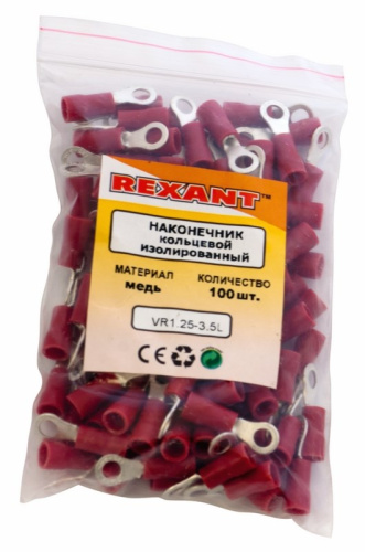 картинка Наконечник кольцевой изолированный ø 3.7 мм 0.5-1.5 мм² (НКи 1.5-3.5) красный REXANT от магазина Сантехстрой