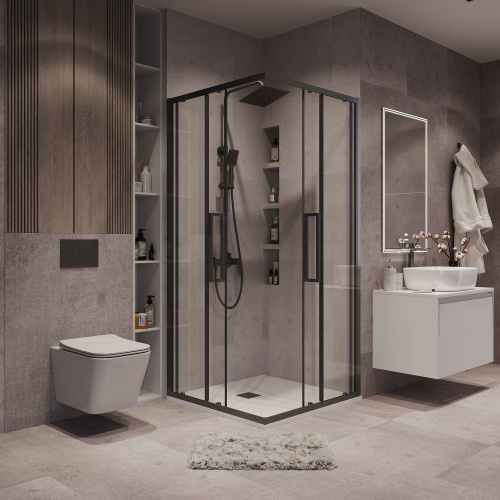 картинка Душ.ограждение 300.K33.02.8080.42.00 Cosmo (80*80*195) квадрат,раздвижн,графит сатин,стекло прозрач от магазина Сантехстрой