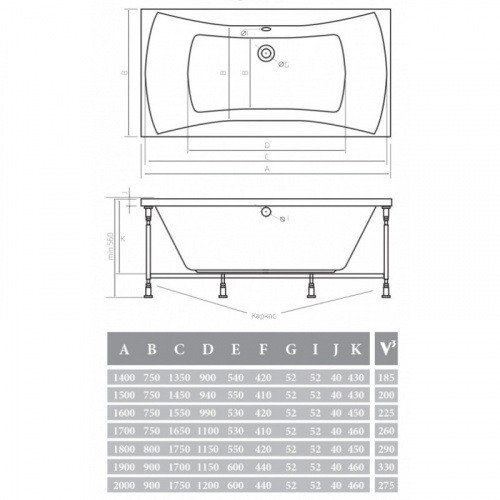 картинка Акриловая ванна 200х90х46 см Alpen Luna AVP0011 от магазина Сантехстрой