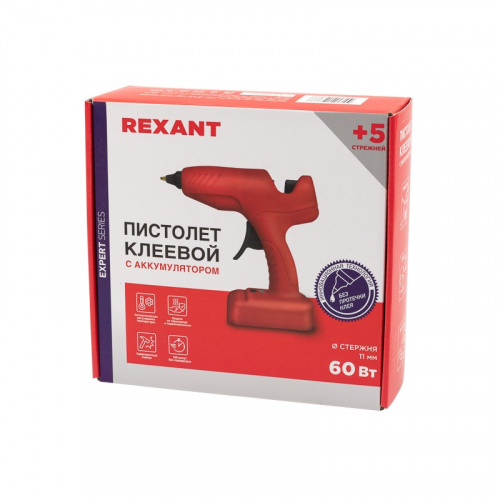 картинка Пистолет клеевой,  60Вт,  Ø11мм,  ЭКСПЕРТ,  аккумуляторный,  коробка REXANT от магазина Сантехстрой
