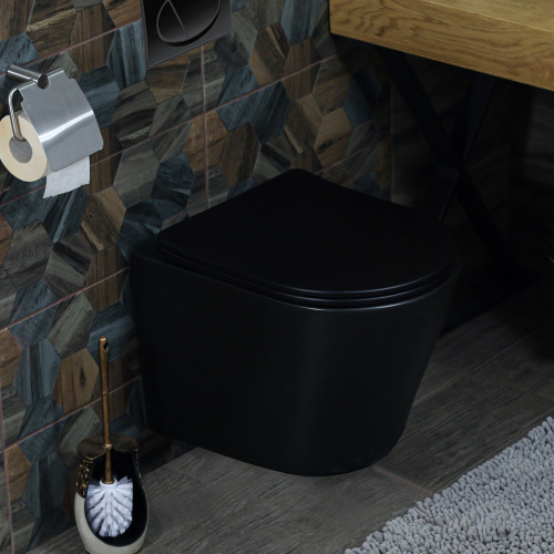 картинка Унитаз подвесной безободковый MLN-310302MB (матовый черный), крышка дюропласт от магазина Сантехстрой