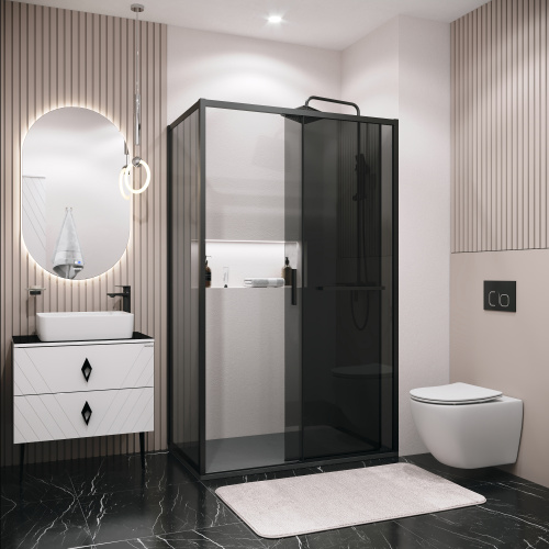 картинка Боковая стенка Grossman Style 200.K33.05.80.21.10 (80х195) черный матовый,стекло тонированное, 1 место от магазина Сантехстрой