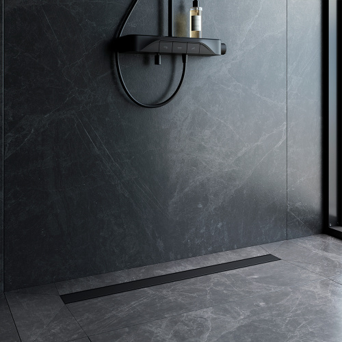 картинка W02SC-U11-090-04BM PrimeFlow Трап для душа линейный универс затвор Tile 90см цвет черн мат от магазина Сантехстрой