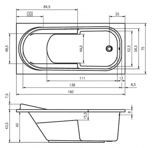 картинка Акриловая ванна Riho Columbia 160x75 B001001005 (BA0100500000000) без гидромассажа от магазина Сантехстрой