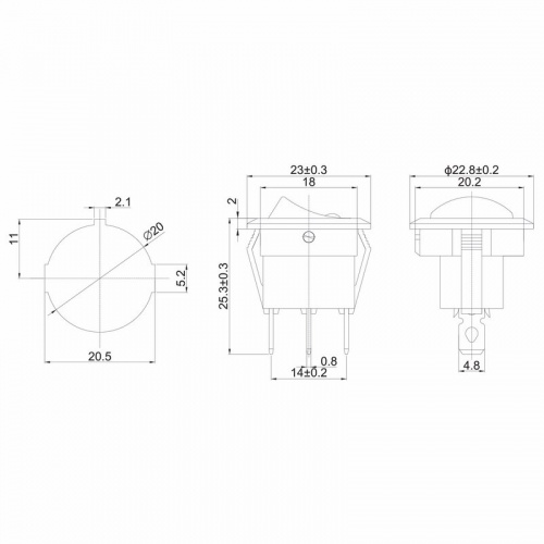 картинка Выключатель клавишный круглый 12V 20А (3с) ON-OFF черный с красной подсветкой (RWB-215, MIRS-101Е-8С/D) REXANT от магазина Сантехстрой