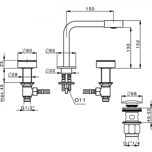 картинка CISAL Slim Смеситель  для раковины на 3 отверстия с донным клапаном, цвет черный матовый от магазина Сантехстрой