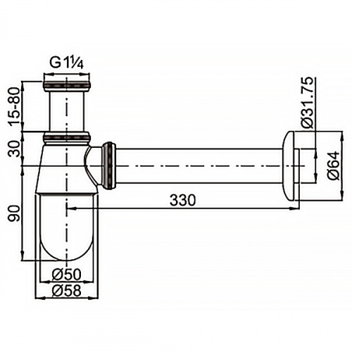 картинка Сифон для раковины AZARIO без выпуска, G 1 1/4 латунь, хром (AZ-107-CHR) от магазина Сантехстрой
