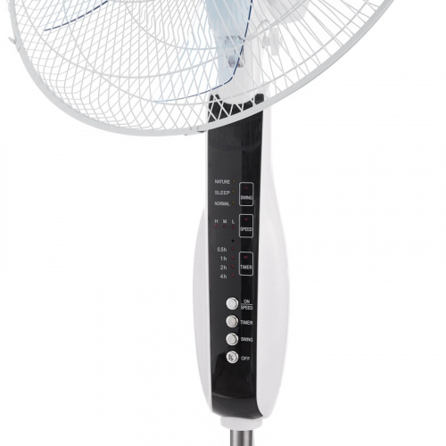 картинка Вентилятор напольный белый/синий 60 Вт,  5 лопастей,  подставка круглая,  д/у управление от магазина Сантехстрой