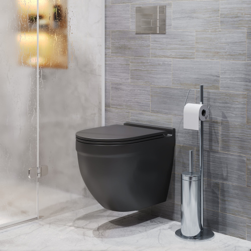 картинка Унитаз подвесной Grossman GR-4483BMSQ (520*360*410) безободковый,черный матовый с тонкой крышкой,микролифт,смыв торнадо,1 место от магазина Сантехстрой