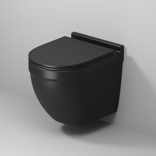 картинка Унитаз подвесной Grossman GR-4483BMSQ (520*360*410) безободковый,черный матовый с тонкой крышкой,микролифт,смыв торнадо,1 место от магазина Сантехстрой