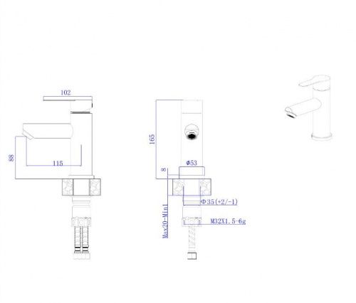 картинка Смеситель для умывальника RUSH Santiago черный (SUS1116-11Black) от магазина Сантехстрой