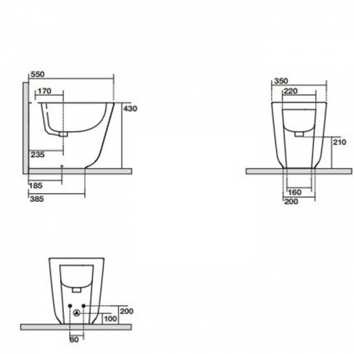 картинка Kerasan Tribeca Биде напольное пристенное 55 см, с 1 отв под смеситель, c креплением WB5N, цвет: черный матовый от магазина Сантехстрой