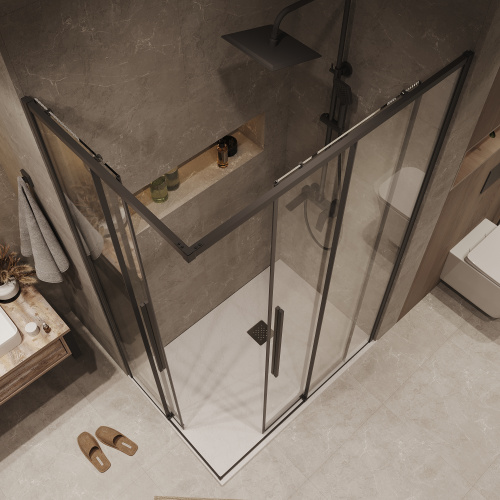 картинка Душевое ограждение Grossman Galaxy 1/2.K33.01.11.42.00-1/2.K33.01.10.42.00 (110х100х195) раздвижная,графит сатин,стекло прозрачное,2 места от магазина Сантехстрой