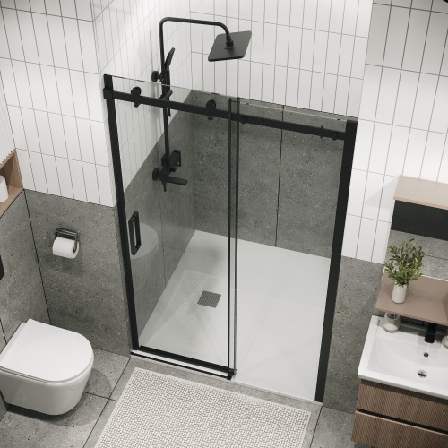 картинка Дверь в нишу Grossman Classic 100.K33.04.110.21.00 (110х195) черный матовый,стекло прозрачное,раздвижная, 1 место от магазина Сантехстрой