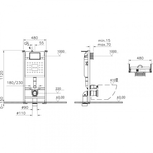 картинка Комплект подвесной унитаз + система инсталляции VitrA Integra Square 9856B003-7207 от магазина Сантехстрой