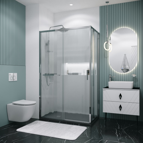 картинка Душевое ограждение Grossman Style 100.K33.05.130.10.02-200.K33.05.80.10.02 (130х80х195) раздвижная(левая),хром,стекло шиншилла,2 места от магазина Сантехстрой