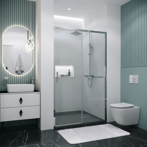 картинка Дверь в нишу 100.K33.05.130.10.00 Style (130*195) хром, стекло прозрачное, 1 место от магазина Сантехстрой