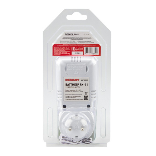 картинка Ваттметр с подсветкой RX-11 вертикальный 2х тарифный 16А REXANT от магазина Сантехстрой