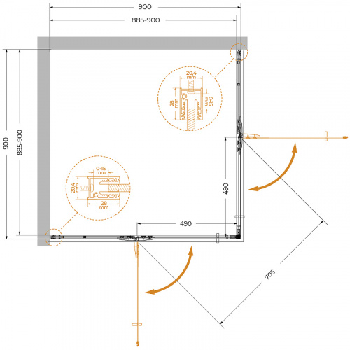 картинка Душевой уголок Cezares Liner 90x90 LINER-A-2-90-C-NERO профиль Черный матовый стекло прозрачное от магазина Сантехстрой
