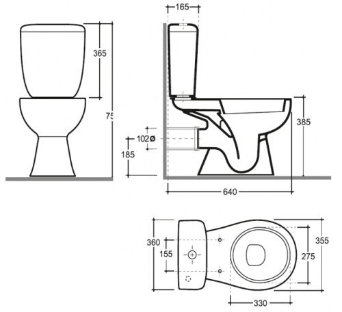 картинка Унитаз-компакт Керамин Позитано ЖС Инкоэр 750х640х360 напольный, с жестким сиденьем, с двухрежимной спускной арматурой и креплением для унитаза (CS00087117) от магазина Сантехстрой