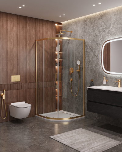 картинка Душевой уголок Cezares Molveno 90x90 MOLVENO-R-2-90-C-BORO-IV профиль Брашированное золото стекло прозрачное от магазина Сантехстрой