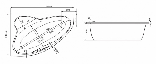 картинка Ванна акриловая Roca LUNA 170х115 асимметричная , левосторонняя от магазина Сантехстрой