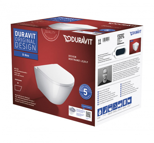 картинка Унитаз подвесной + сиденье Duravit D-Neo Rimless с креплением Durafix, белый (45770900A1) от магазина Сантехстрой