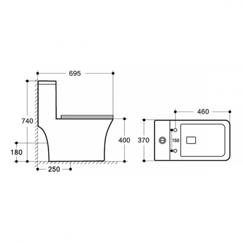 картинка Унитаз-моноблок AZARIO Teano 695x370x740 напольный, горизонтальный слив, сиденье дюропласт микролифт (AZ-8621) от магазина Сантехстрой