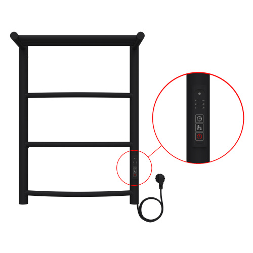 картинка Полотенцесушитель электрический AZARIO VERONA 400/600 3 секции, с полкой, диммер справа, черный (AZ04846PB) от магазина Сантехстрой