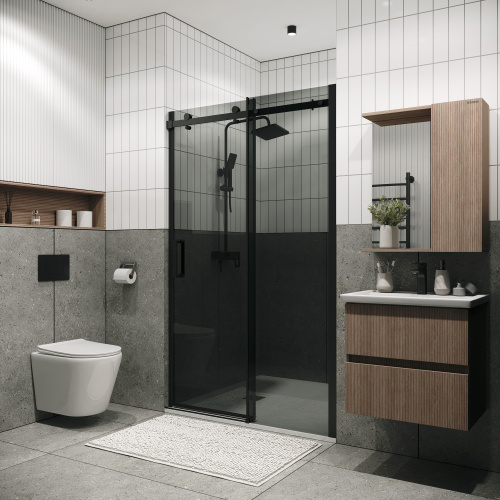 картинка Дверь в нишу Grossman Classic 100.K33.04.120.21.10 (120х195) черный матовый,стекло тонированное,раздвижная, 1 место от магазина Сантехстрой