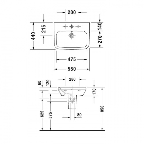 картинка Duravit DuraStyle Раковина подвесная с переливом, 550х440 мм , с 1 отв под смеситель, цвет белый от магазина Сантехстрой