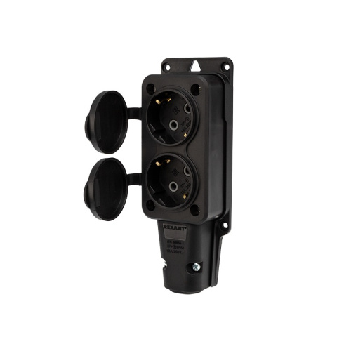 картинка Розетка штепсельная двухместная влагозащищенная,  с/з,  16 А,  IP54 каучук REXANT от магазина Сантехстрой