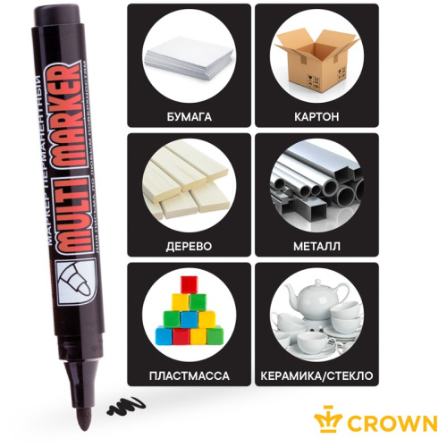 картинка Маркер перманентный Multi Marker 3мм,  черный,  пулевидный Crown от магазина Сантехстрой