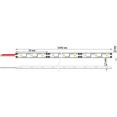 картинка LED лента 5м открытая,  10 мм,  IP23, SMD 5050, 60 LED/m,  12 V,  цвет свечения теплый белый LAMPER от магазина Сантехстрой