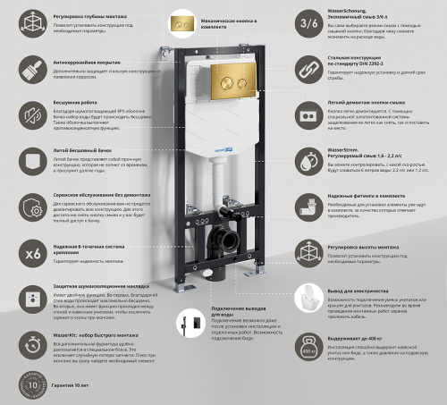 картинка Инсталляция WasserKRAFT Aller 10TLT.010.ME.MG01 для унитаза с клавишей смыва Золото матовое от магазина Сантехстрой